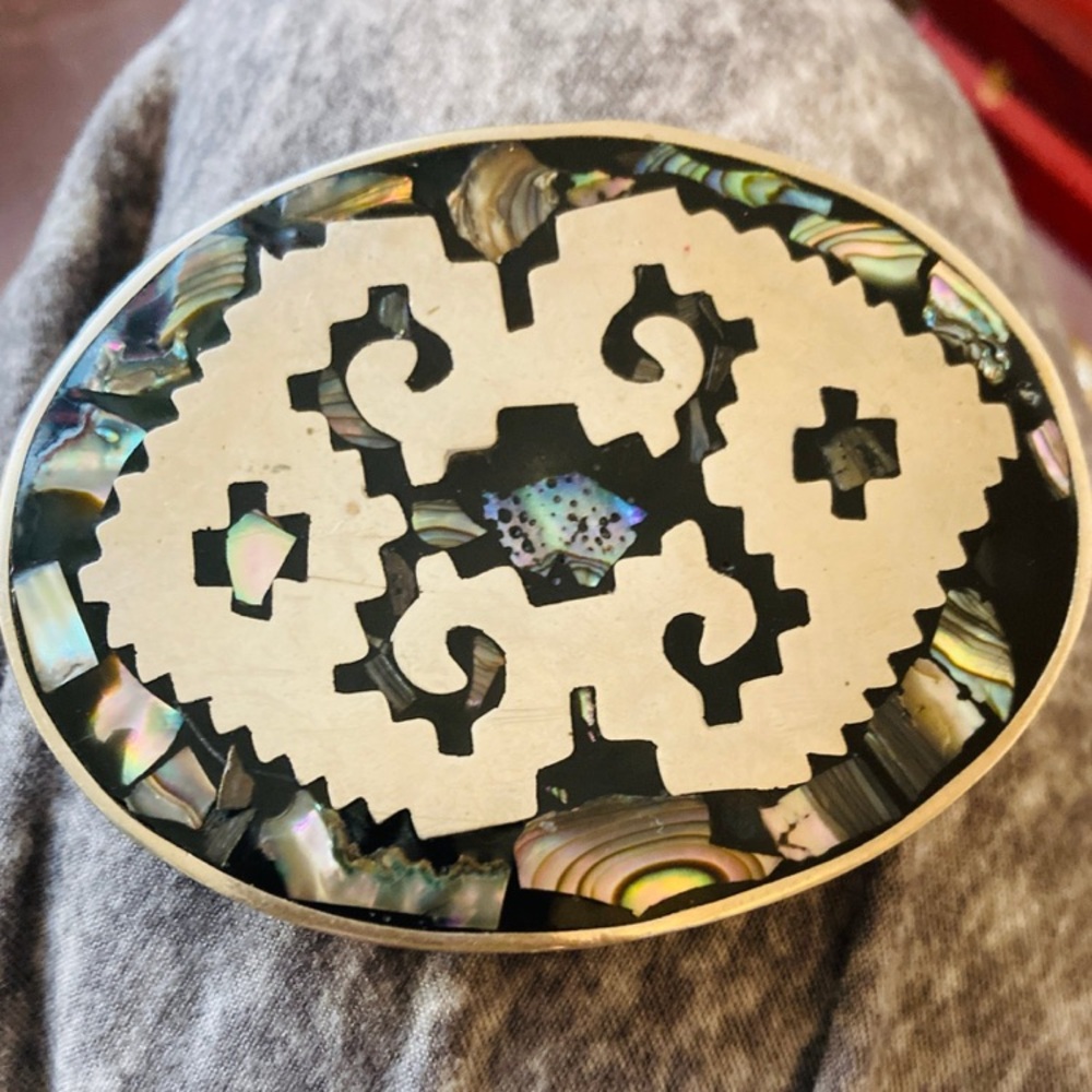 Vintage Abalone Inlay Belt Buckle